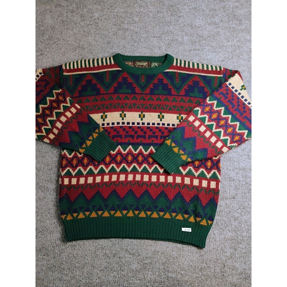Vintage Johnathan Stewart Geometric Knit Sweater Large Vintage Coogi Style